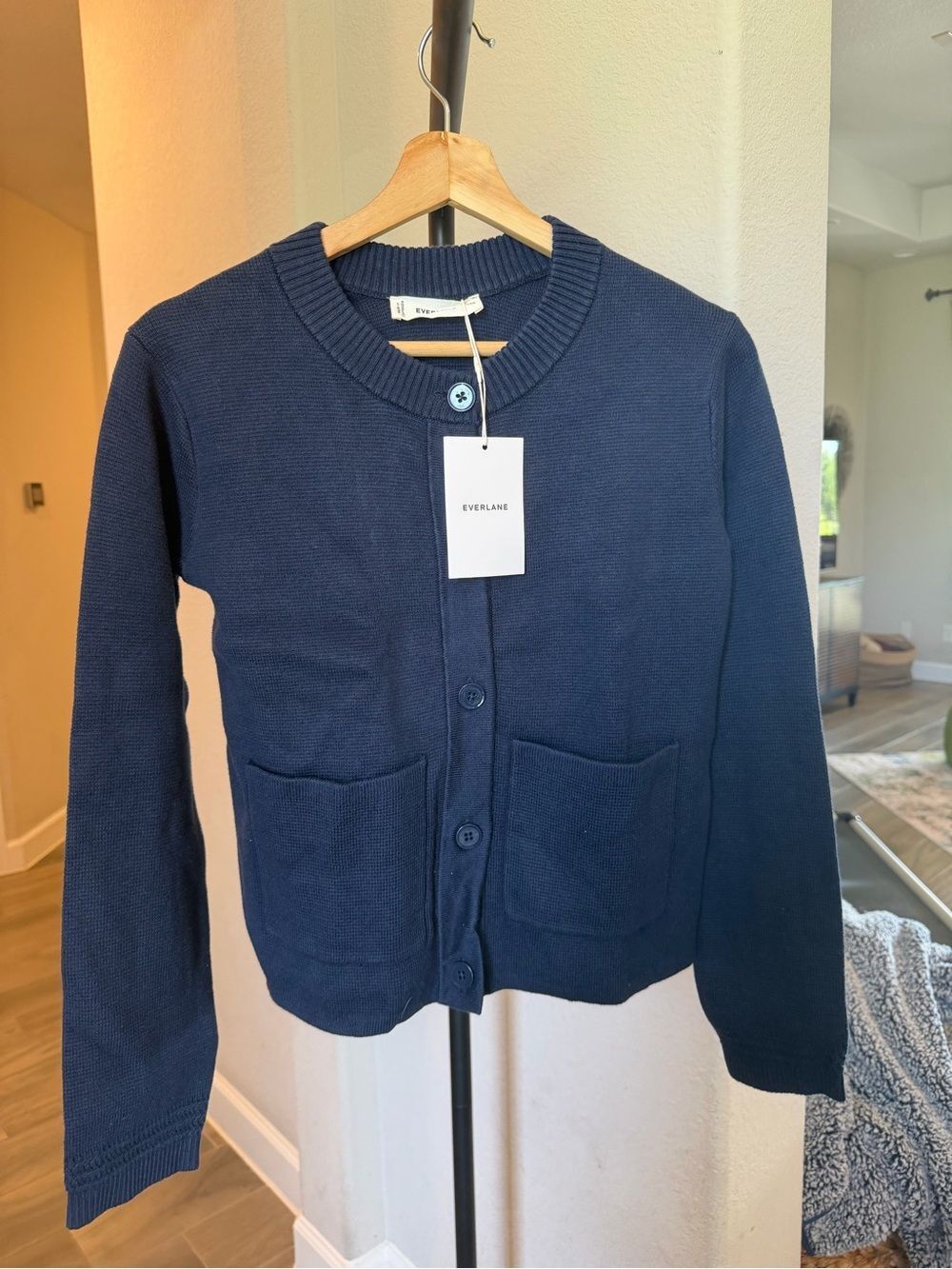 Everlane The Crew Cardigan in Everyday Cotton Dark Navy Button XXS